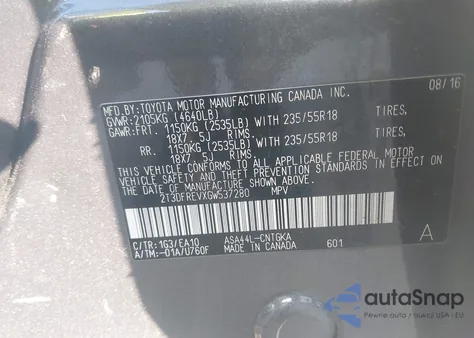 2016 Toyota Rav4 Limited from USA, damaged, VIN 2T3DFREVXGW537280